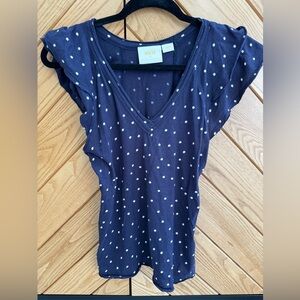 Anthropologie Maeve Navy Polka Dot Tee XXS